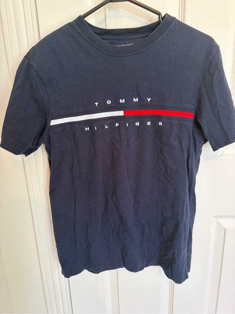 Tommy Hilfiger Women’s Navy Logo Crew Neck Tee - Navy with Red & White Accent